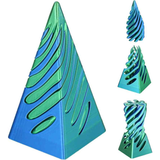 Pyramid passage sculpture, 3D printed spiral cone decompression toy, 3D printing technology, adult stress relief toy, children's stress relief toy, stress relief desktop toy (blue-green)